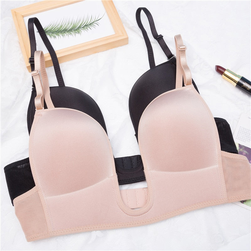 Deep Plunge Low Cut Seamless Bra - Adjustable Band